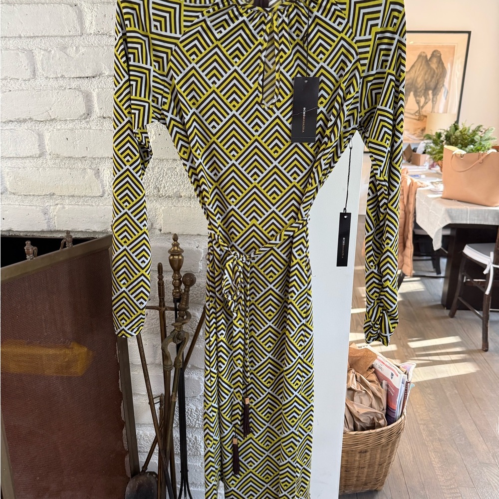 BCBGMaxAzria Yellow and Black Geometric Long Sleeve Dress